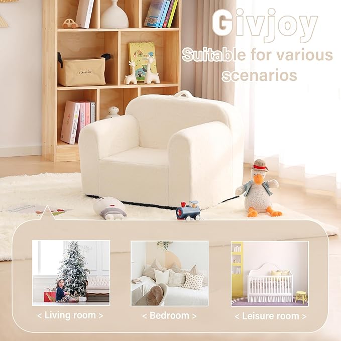Toddler Chair Plush Couch, Comfy Kids Sofa Lounger for Bedroom, Convertible Couch for Girls & Boys, Reading Chair