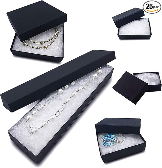 TheDisplayGuys - 25-Pack #99 Cotton Filled Cardboard Paper Jewelry Boxes Gift Case - Matte Black (5 Sizes Assortment) - for Shipping or Storage