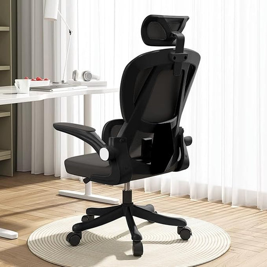 Office Chair Mesh Desk Chair, Ergonomic High-Back Rolling Gaming Work Chairs with Wheels and Adjustable Headrests,Comfortable Flip-up Arms for Home,Bedroom,Study Gaming