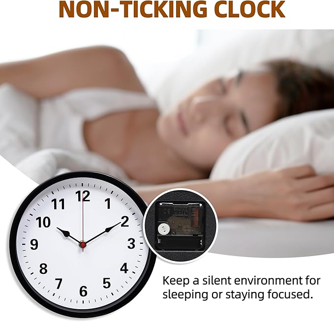 LEIKE Metal Wall Clock 10IN Black, Retro Silent Quartz Battery Operated, Decorative for Patio, Kitchen, Living Room, Bedroom, Pool