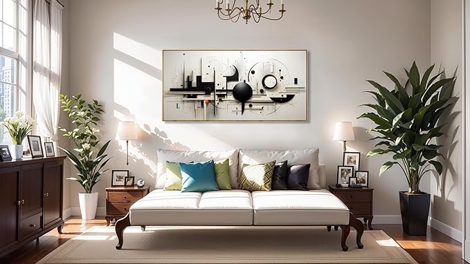 Abstract Wall Art Black and White Modern Artwork Geometric Line Art Canvas Painting Wall Decor for Living Room Bedroom Dining Room Home Office Decor 24"x48" with Framed…