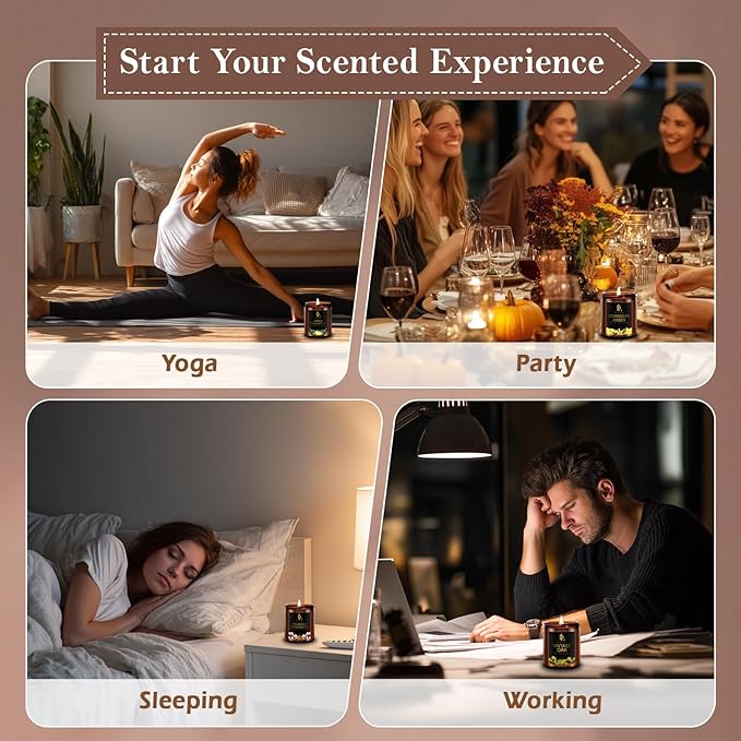 Scented Candle Set, 4 Pack Soy Candles for Home Scented, 200 Hour Burn Time, Candle Gifts for Women Men, Scents of Lemon Eucalyptus/Moroccan Amber/Magnolia & Sandalwood/Vintage Oak