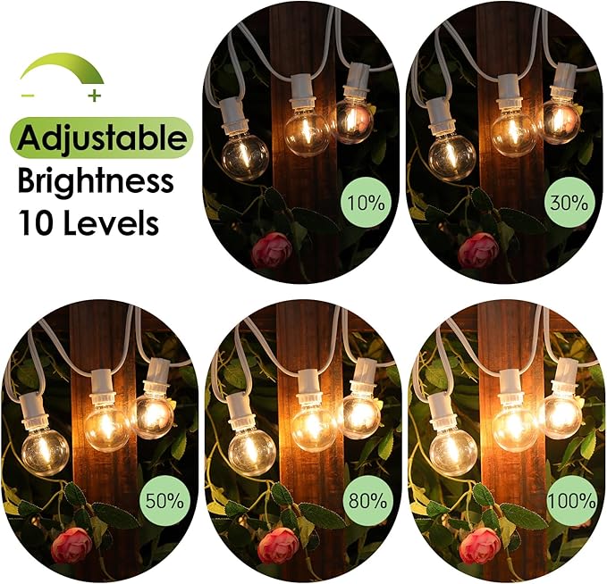 Mlambert 96Ft(2x48Ft) Solar String Lights, Outdoor Waterproof Patio Lights with 18 Shatterproof G40 Bulbs(2 Spare), Led Light for Backyard-White Wire