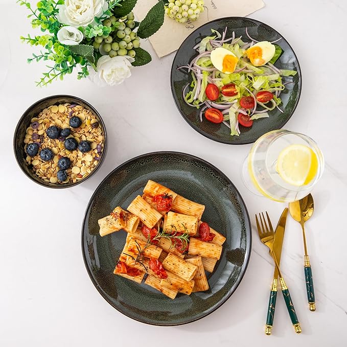 LERATIO Ceramic Dinnerware Sets for 4,Handcraft Stoneware Plates and Bowls Sets,Highly Chip and Crack Resistant | Dishwasher & Microwave & Oven Safe Dishes set,Reactive Glaze Dinnerware- Service for 4