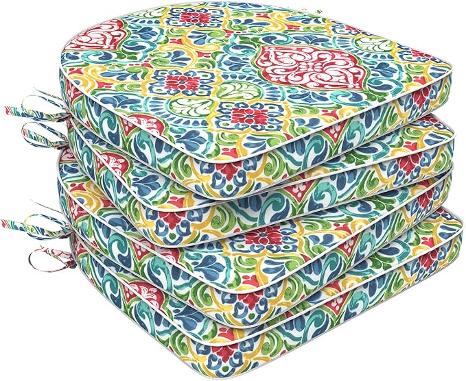 Set of 4 Outdoor Chair Cushions 19"x19"x2",Water Repellent Dining Seat Cushion with Ties and Removable Covers, Chair Cushions for Indoor and Patio Furniture, Damask Red