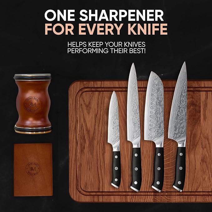 Rolling Knife Sharpener Kit – Premium Walnut Wood Kitchen Knife Sharpener for 15° & 20° Edge - Magnetic Knife sharpener with Diamond & Stainless Disc #1000/#3000