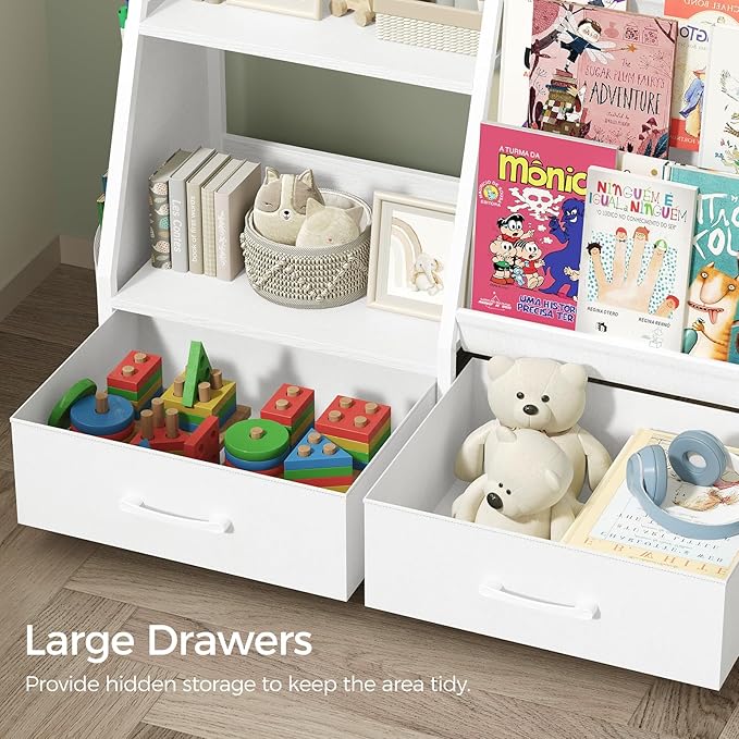 Kids Bookshelf and Toy Storage,3-Tier Sling Bookcase for Kids,Sturdy Toddler Bookshelf for Nursery,Playroom, Bedroom,White KBWT8401