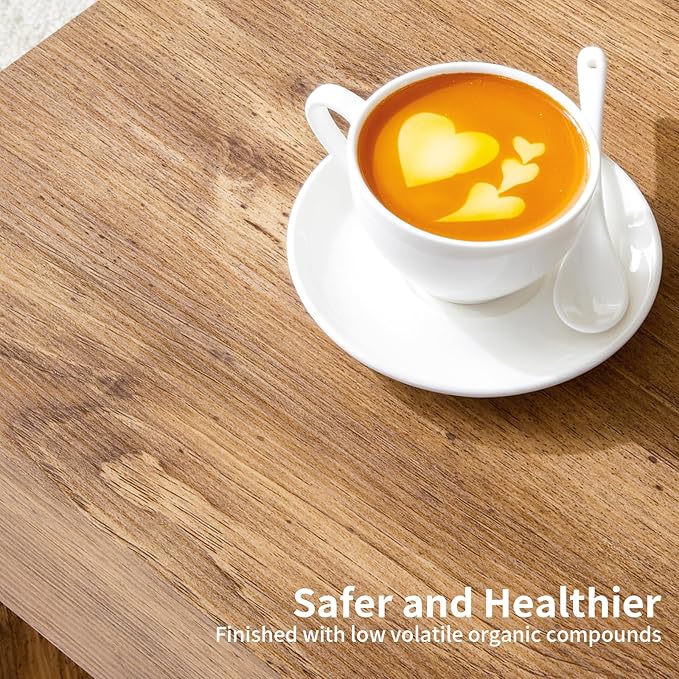 39.37" Coffee Table with Storage, 2-Tier Mid Century Rectangular Accent Table with Thick Tabletop, Rustic Style Cocktail, Center Table for Living Room, Office, Apartment (Natural Wood)