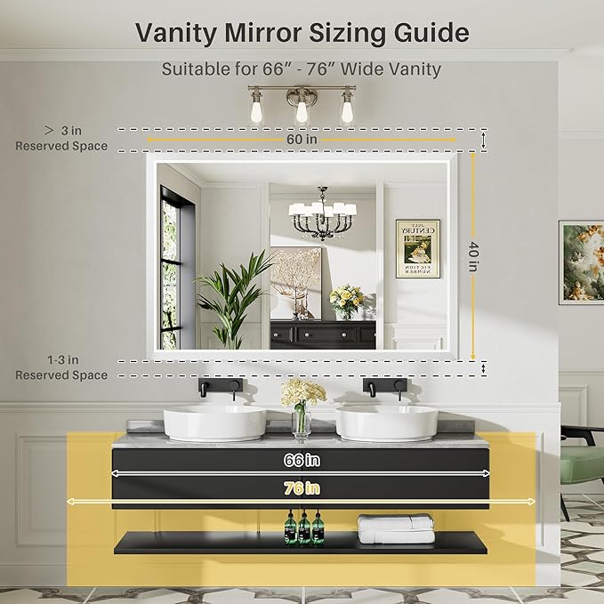 60x40 Inch White Bathroom Mirror for Wall, Thick Metal Framed Rectangle Mirrors for Over Sink, Bedroom, Living Room, Entryway, Anti-Rust, HD Tempered Glass