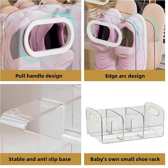 Acrylic Clear Kids Shoe Rack,Wall-Mounted Baby Shoe Organizer,3 Sections Toddler Shoe Organizer,Baby Organizers and Storage,Shoe Storage Boxes Stackable,Save Space for Storing Baby Shoe Shelfs(2 Pcs)