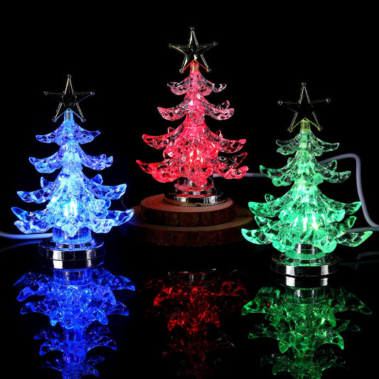 Glooglitter 8 Pcs LED Christmas Table Lights Lighted Tabletop Lights with USB Changing 7 Colors Mini Christmas Tree Snowman Light for Xmas Party Table Centerpiece Bedroom Decor(Tree)