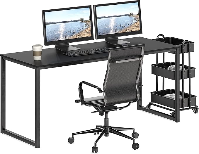 SHW Mission 55-Inch Home Office Computer Desk, Black