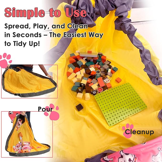 Pink Toy Storage Organizer and Play Mat Durable Big Foldable Cube Toy Dog Pattern Storage Toy Box for for and Toddlers, Room and Travel Toy Organizer