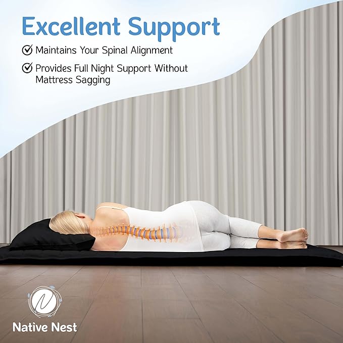 Japanese Futon Floor Mattress - Medium Firm Futon Mattress for Sleeping - Shikibuton - Foldable and Portable Japanese Bed (Black, Queen)