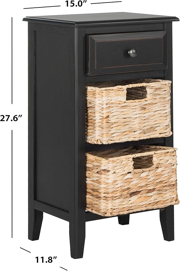 Safavieh Home Collection Everly Drawer Distressed Black 1-Drawer 2 Removable Baskets Side Table