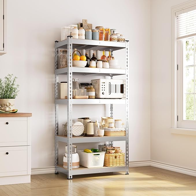 Yaheetech Storage Shelves 5 Tier Garage Shelving Heavy Duty Garage Shelves Adjustable Metal Shelving Unit Utility Rack Industrial Shelving for Warehouse Pantry Closet, 27.5" W x 12" D x 60" H, Silver