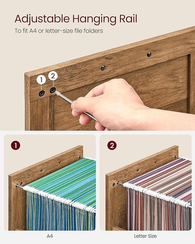 VASAGLE File Cabinet, Filing Cabinet with 3 Drawers, Printer Stand, Fit A4, Letter Size, Hanging File Folders, Modern Farmhouse Style, for Home Office, Honey Brown UOFC054T41