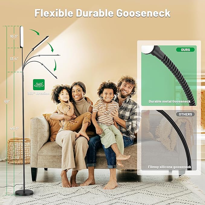 Dimmable LED Floor Lamp, Super Bright Reading Lamps Floor Standing lamp with Remote & Touch Control, Stepless Dimming & 2700K-6500K Color Temperature, for Living Room Bedroom Office, Black