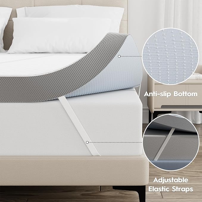 3 Inch Cooling Mattress Topper California King, Ice Silk with Gel-Infused 40D Memory Foam Mattress Topper with Removable Soft Cover, Pressure Relief & Non-Slip (White, California King)