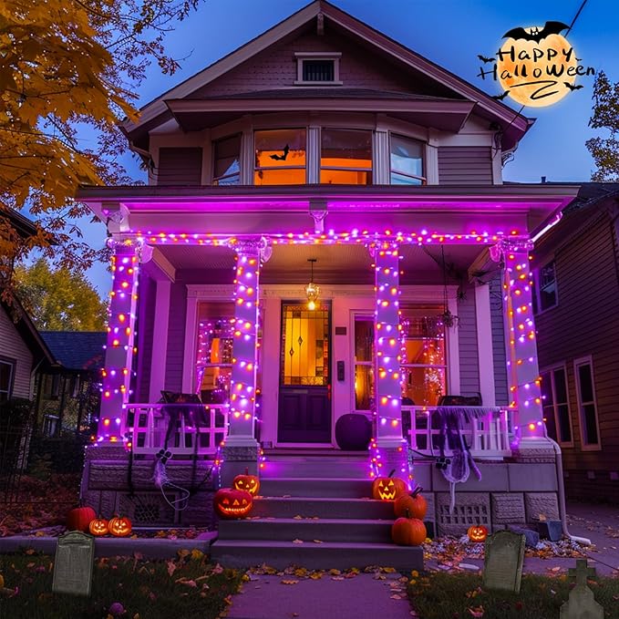 JMEXSUSS 400LED Orange and Purple Halloween String Lights Indoor Outdoor Waterproof, 132ft 8 Modes String Lights Plug in with Remote, Twinkle Light for Room Tree Fireplace Halloween Party Decorations