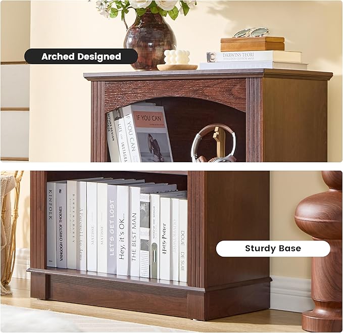 Small Bookshelf, 3 Tier Bookcase and Kids Bookshelf, Cherry Storage Cabinet with Wooden Cube Storage Organizer, Modern Book Shelf for Bedroom Furniture, Living Room, Office, Toy Organizer Cabinet