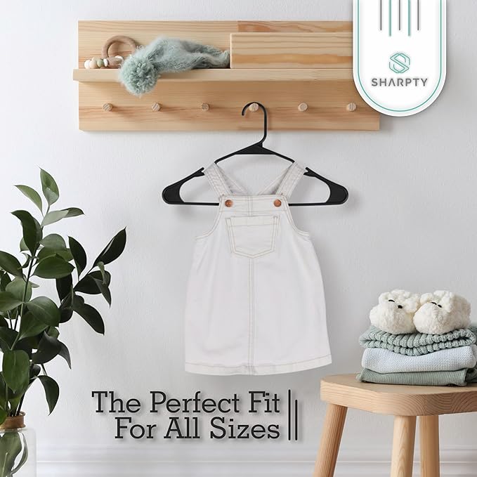 Sharpty Plastic Hangers Clothes Hangers for Clothing, Closet, Coats & Shirts - Notched, Durable, Thick, Tough & Space Saving - for Everyday Standard Use, Room Essentials & Basics - 50 Pack - Black