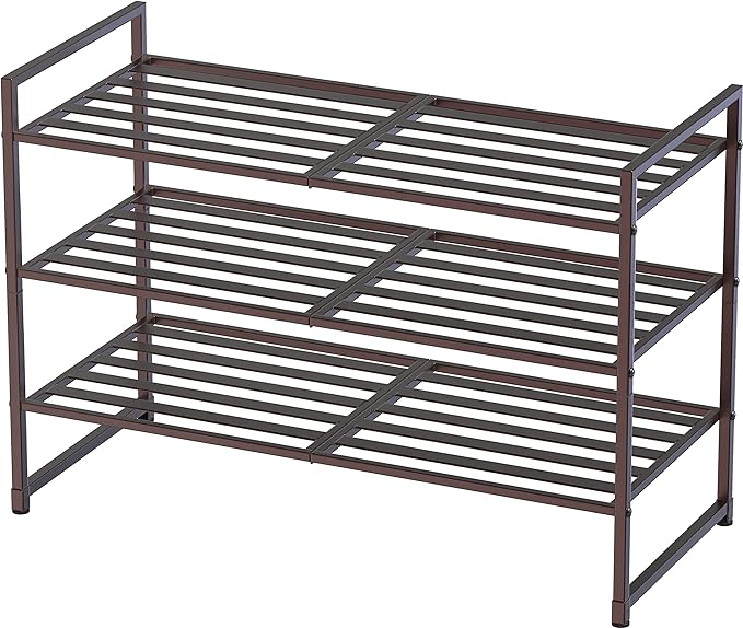 SIMPLE HOUSEWARE 3-Tier Stackable Metal Panel Shoes Rack, Bronze