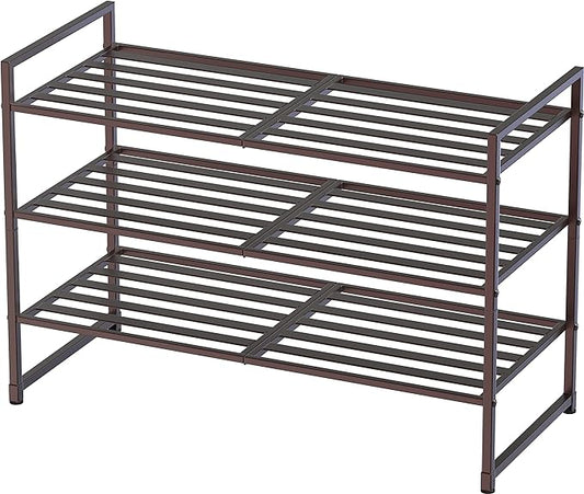SIMPLE HOUSEWARE 3-Tier Stackable Metal Panel Shoes Rack, Bronze