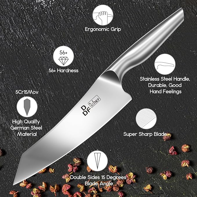 DDF iohEF Knife Set with Knife Strip, 8 Piece Professional Kitchen Knife Set, Japanese High Carbon Stainless Steel Chef Knives Set with Magnetic Knife Holder for Wall