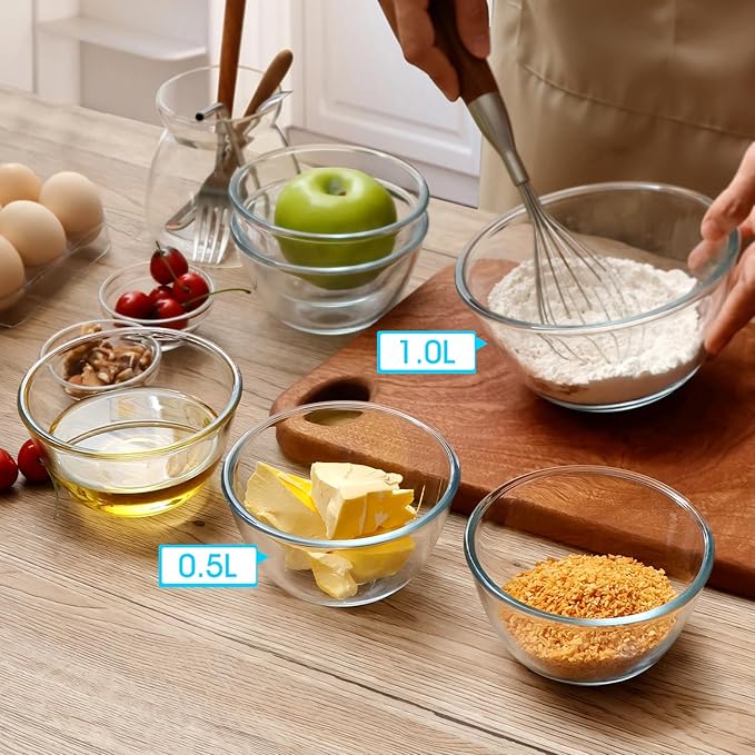 NUTRIUPS 3 Pack Small Glass Bowls Set 16oz Glass Cereal Bowls Glass Bowls for Oatmeal, Ice Cream and Fruit (4.5 inch)