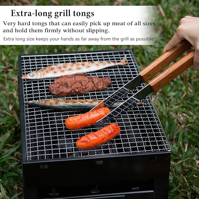 IMAGE Wooded BBQ Accessories Grilling Tools,Stainless Steel BBQ Tools Grill Tools Set for Cooking, Backyard Barbecue & Outdoor Camping Gift for Man Dad Women Barbecue Enthusiasts Set of 4