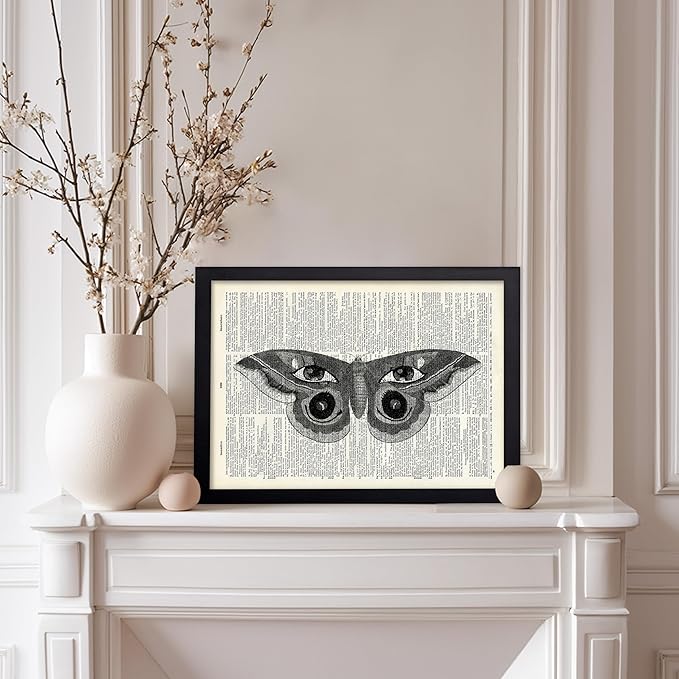 Poster Master Dictionary Art Poster - Butterfly Print - Eyes on Wings Art - Insect Art - Gift for Men, Women & Animal Lover - Gothic Decor for Living Room, Bedroom or Dorm, 8x10 Black Framed