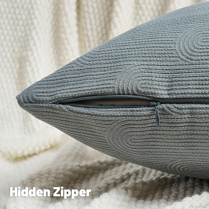 FUTEI Dark Grey Chenille Decorative Throw Pillow Covers 24x24 Inch Set of 2,Soft Cozy Striped Geometric Patterns European Cushion Case,Modern Home Decor for Couch Bed Living Room