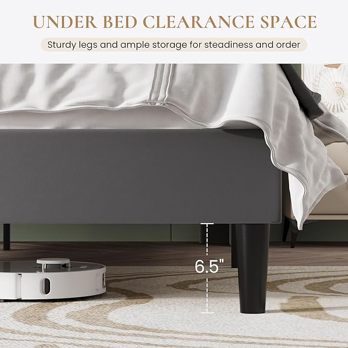 SHA CERLIN Full Size Bed Frame with Charging Station, Velvet Upholstered Platform Bed, Wingback Storage Headboard, Type-C & USB Ports, Strong Wooden Slats, No Box Spring Needed, Easy Assembly, Grey