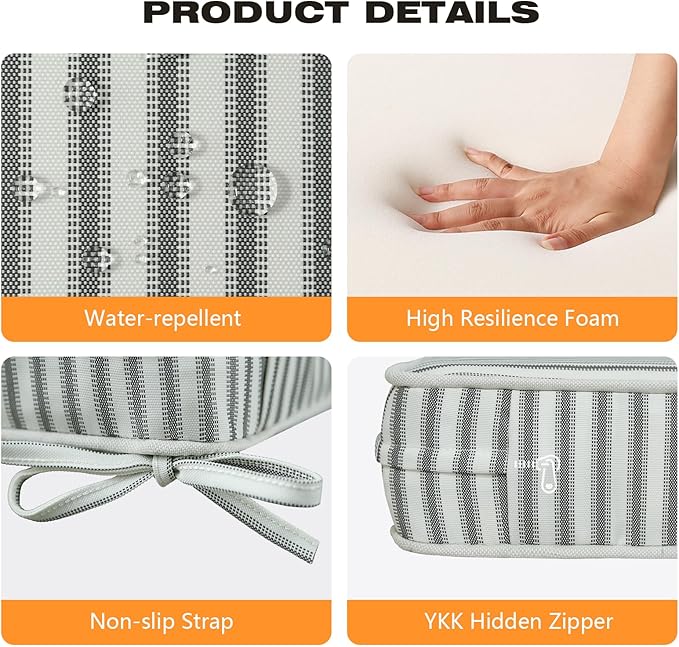 Square Corner Seat Cushions, 19" x 19" x 3", Set of 4, Indoor Outdoor Water Repellent Universal Chair Pads with Ties for Patio Furniture, Garden Deck Dining Chairs, Black and White