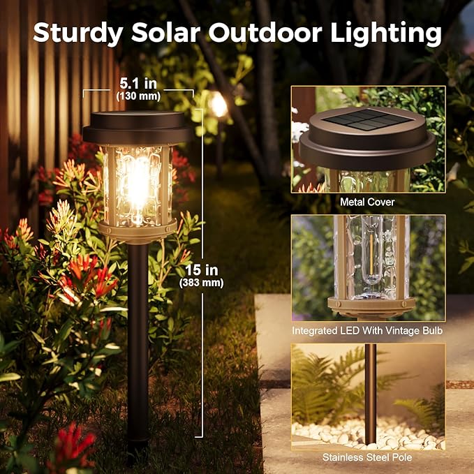 XMCOSY+ Solar Lights Outdoor, 6 Pack Pathway Lights Solar Powered, 20 LM LED Glass Outside Light, Waterproof Lighting for Garden Yard Landscape Driveway Walkway (Warm White)