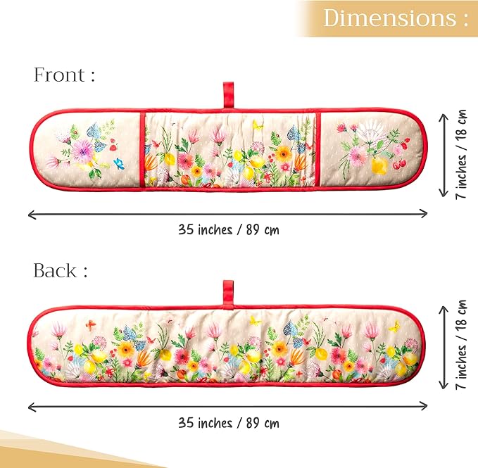 Maison d' Hermine Double Oven Mitts 100% Cotton 7"x35" Double Oven Mitt Heat Resistant BBQ Cooking Gloves with Loop, Baking, Grilling, Kitchen, Handling Hot Pans Spring Summer (Jardin D'Ete - Fog)
