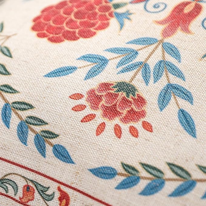 patdrea Designer Throw Pillow Covers Set of 2,Square Brilliant Vintage Red Tropical Linen with Floral Pattern Pillow Cover,Decorative Pillowcases Cushion for Bed Living Room Outdoor Car,18"x18"