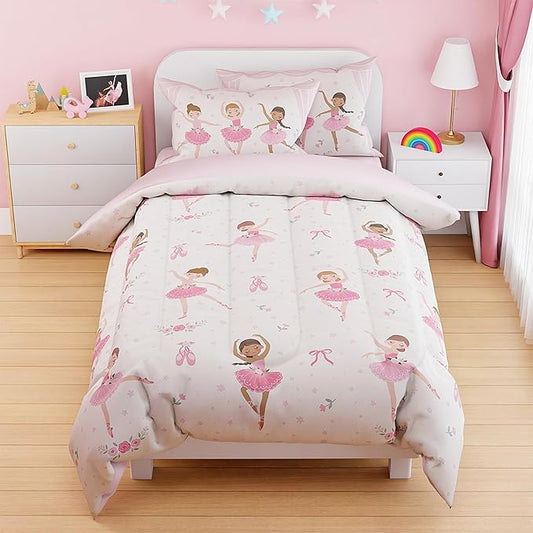 SANDJEST Ballet Duvet Cover Sets Twin Size for Kids Girls, Include 1 Polyester Comforter Cover 68x86 Inches and 1 Pillowcase 20x26 Inches, Comforter Not Included, Gift for Christmas Birthday