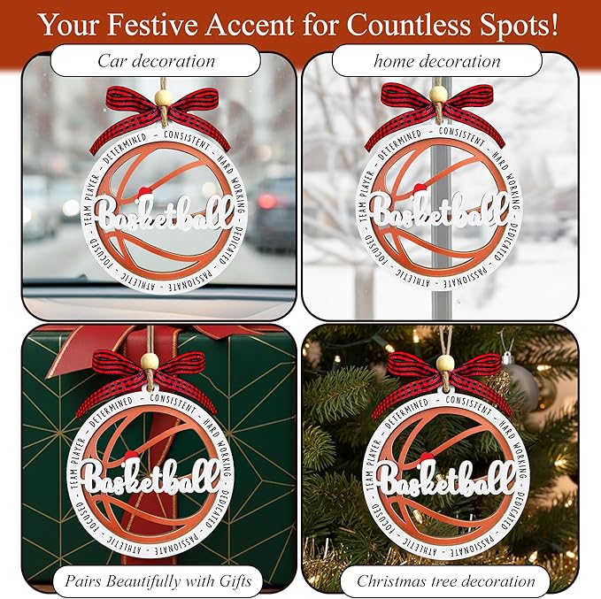 Basketball Ornaments for Christmas Tree 2025 - Basketball Ornament for Men, Woman, Coaches, Sports Fan - 2 Layer Wooden Sports Ornaments - Christmas Hanging Decor Gift for Sport Lovers, Sport Players