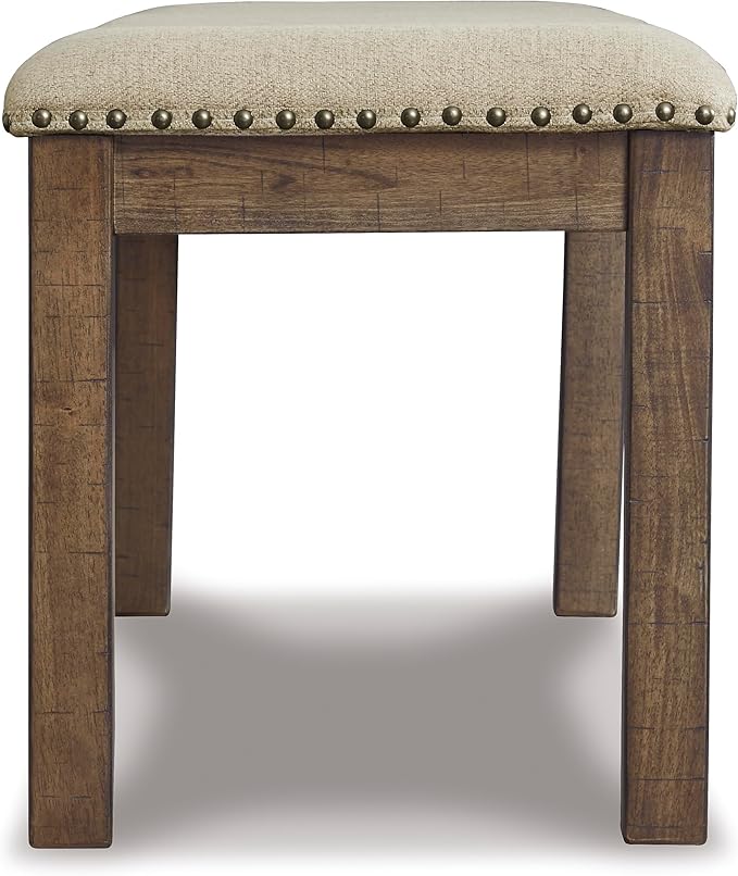 Signature Design by Ashley Moriville Casual Rustic Upholstered Dining Bench, Grey & Brown