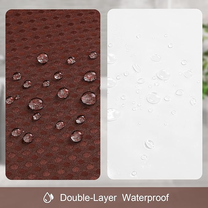 3 in 1 Shower Curtain Set, Brown Waffle Shower Curtain and PEVA Liner Set with 12 Stainless Steel Shower Curtain Hooks, Waterproof Fabric Shower Curtains for Bathroom, 72 W x 72 H