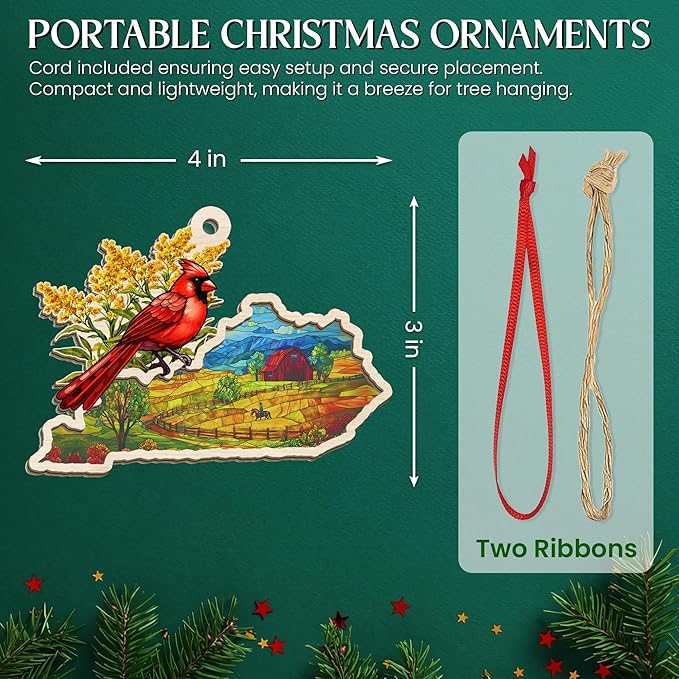 FLAGWIX Christmas Kentucky Gifts for Women Men - Suncatcher Ornaments 2025 for Xmas Decorations - Kentucky Ornament Christmas Decorations, Goldenrod Flowers and Northern Cardinal Xmas Ornaments Gifts