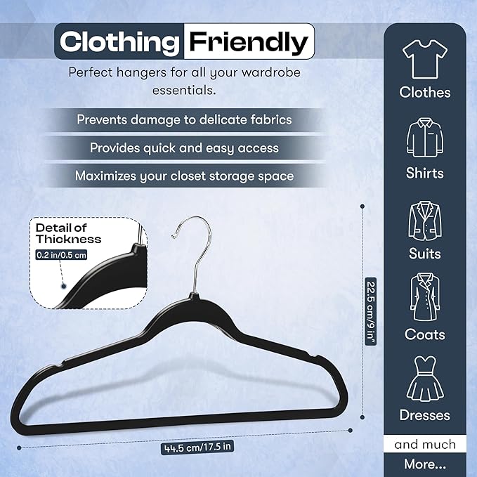 DEILSY™ Black Hangers 50 Pack - Thin Slim Space Saving, Plastic Hangers, Non Velvet Plastic Hanger for Closet Organization Hanger for Clothes Adult