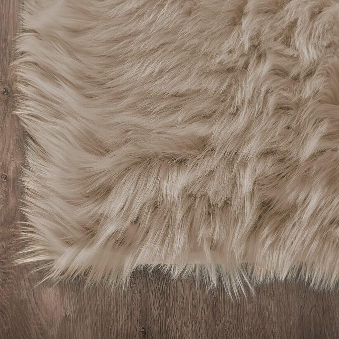 Latepis Brown Beige Faux Sheepskin Fur 2x8 Runner Rug for Hallway Non-Slip Furry Rugs for Bedroom Living Room Rugs for Home Decor Rectangle