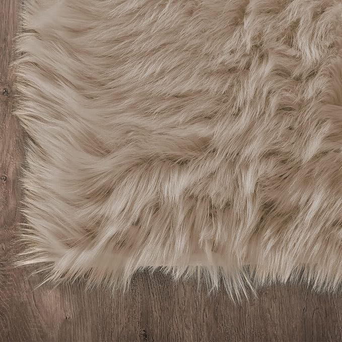 Latepis Light Brown Beige Round Area Rugs 5ft Faux Fur Fuzzy Rugs for Bedroom Washable Shag Rug for Living Room Floor Plush Rug Room Décor