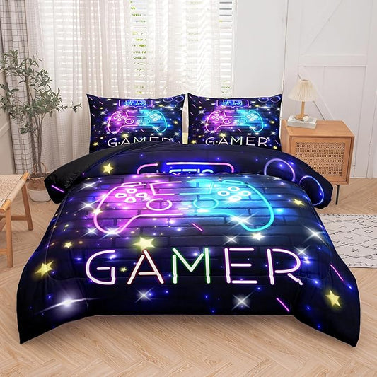 Tailor Shop Gaming Comforter Sets for Boys, Queen Size Comforter Set, Boys Bedding Set Queen, Gamer Comforter Set with 2 Pillowcase