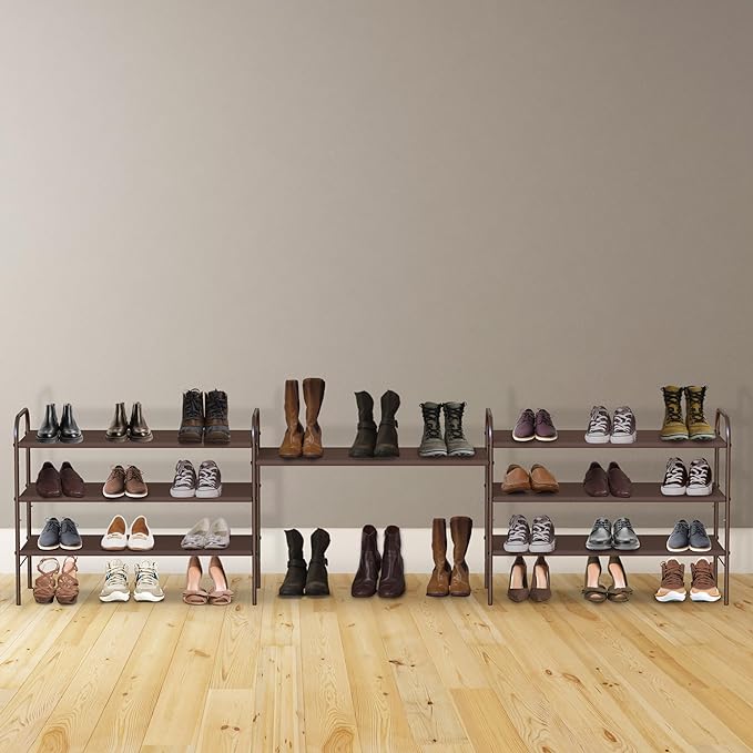 Simple Houseware 3-Tier Shoe Rack Storage Organizer, Bronze – Space-Saving Shoe Shelf, Holds 9–16 Pairs, Sturdy Metal Frame, Easy Assembly – Closet, Entryway, Bedroom Shoe Storage Solution