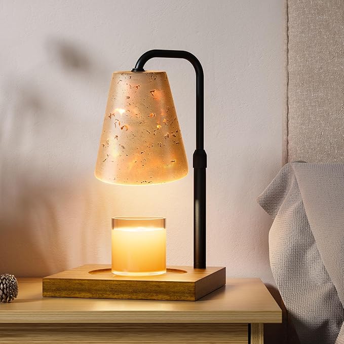 Candle Warmer Lamp with Timer, Adjustable Height Dimmable Candle Lamp for Bedroom, Wax Warmer for Scented Candles with Marble, 2 Bulbs House Warming Gift for Mom (Slant)