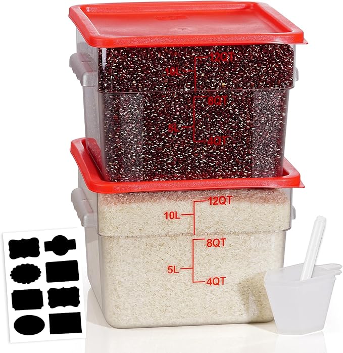 12 Quarts Sous Vide Container: 2 PCS Commercial Food Storage Containers with Lids - Clear Food Container with Scales Handles for Home Restaurant Kitchen Storage Pizza Bread